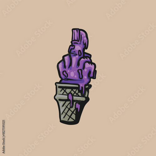 cartoon gesture hand ice cream for sticker or print design