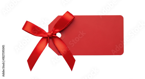 Festive red gift tag with ribbon bow for holiday celebrations and special occasions