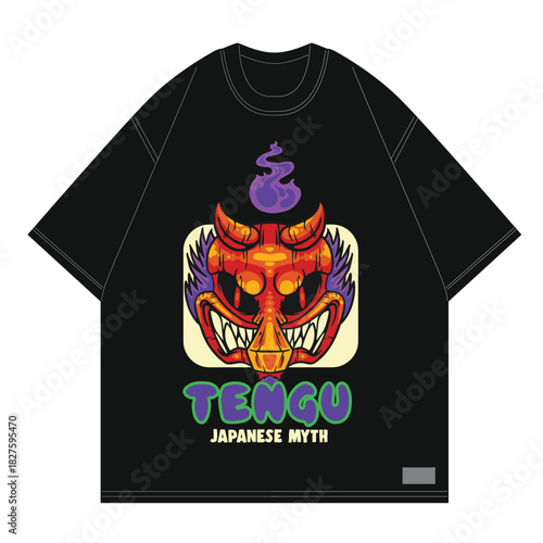 Tengu oni mask fire purple japanese myth design clothing apparel