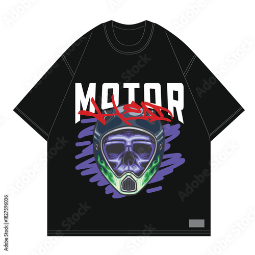 Motor head skull design for biker clothing merch