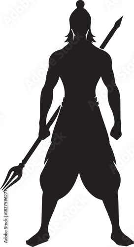 Silhouette of an Indian warrior figure holding a spear, capturing a powerful and historic cultural image.
