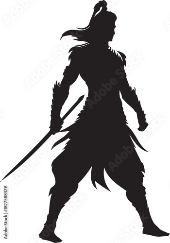 This is a silhouette of an Indian warrior wielding a sword, showcasing a strong and formidable presence.
