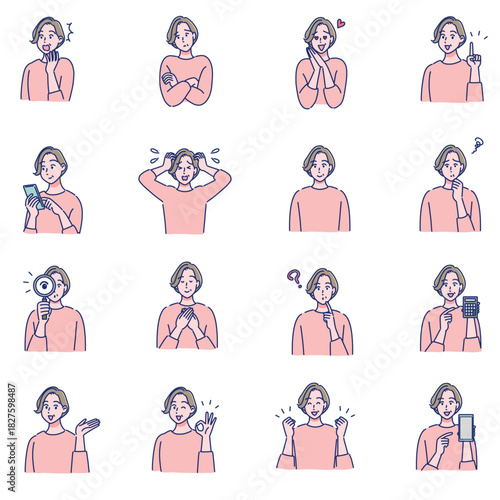 中高年女性の表情セット