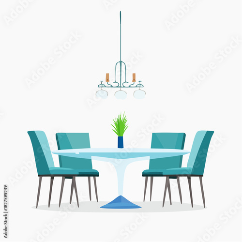 Modern dining room interior with elegant table and chairs.