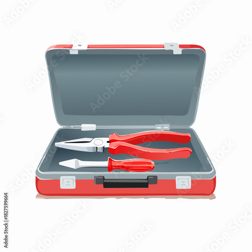 Open Red Tool Box with Assorted Hand Tools.