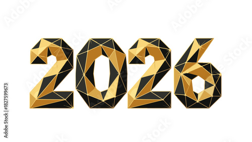 The year 2026 is displayed in a golden geometric style
