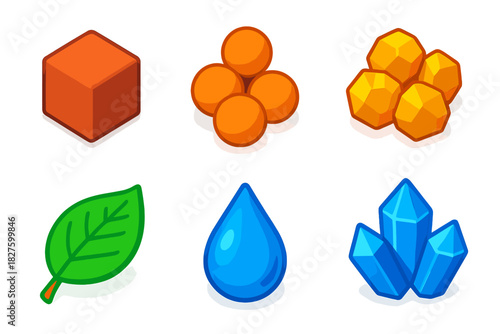 Colorful Soil Composition Icons. Isometric vector illustration set Soil Composition: clay particle icon, silt particle icon, sand