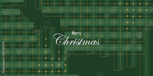 hristmas rhombus seamless pattern. Xmas plaid texture with gold line and stars. Green argyle geometric diamond abstract pattern. vector, modern