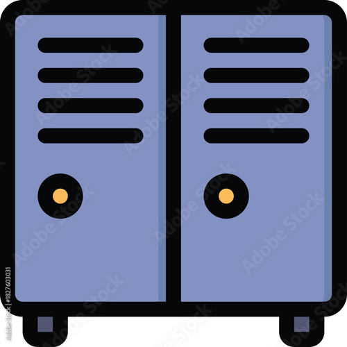 Two Light Blue Lockers With Orange Circular Knobs And Black Legs On Transparent Background