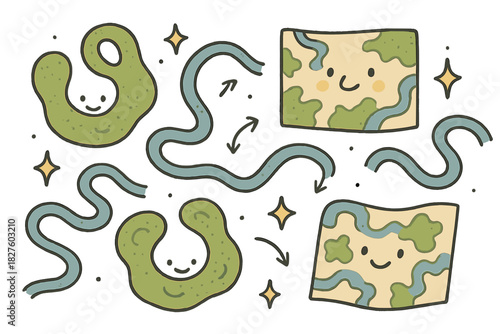 Whimsical Navigation Puzzle. Whimsical doodle global navigation puzzle with happy sailors, cartoon stars and compasses waving,