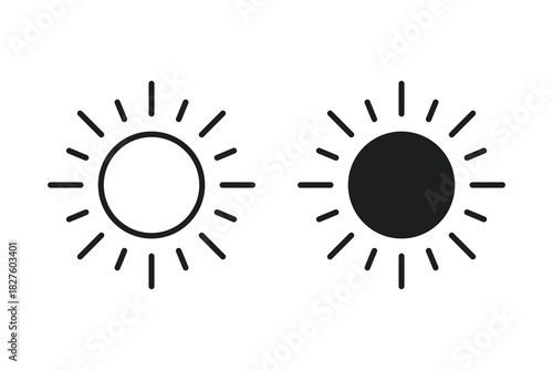 Sun icon with glyph and outline style. Yellow sun icon. Shine sun ray set. Vector illustration