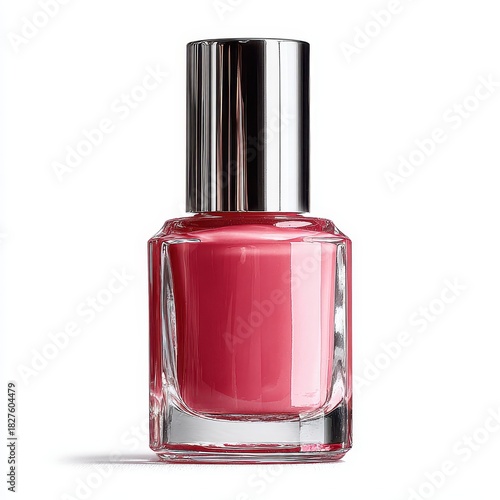 Elegant Nail Polish Bottle with Pink Coral Color on White Background