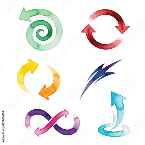 Colorful watercolor arrow symbols for design and communication