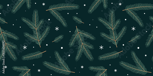 Winter Christmas Seamless pattern with spruce branches
