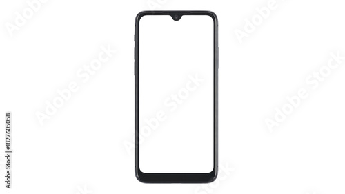 Modern smartphone frame with a transparent screen and teardrop notch, perfect for overlaying custom digital content. background removed