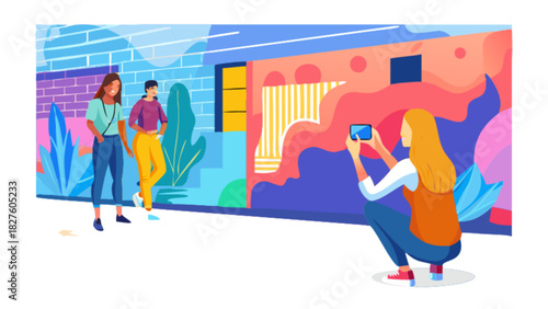 Street art photography tour with friends and urban mural exploration for social media content creation