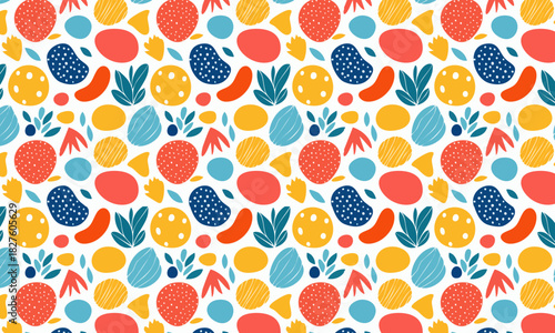 Seamless Geometric Blob Pattern, Playful Terrazzo Abstract Background for Kids and Nursery Textile