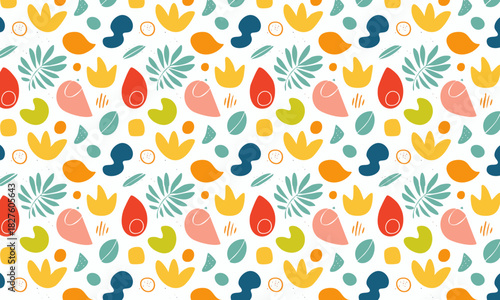 Seamless Trendy Doodle Pattern, Minimalist Botanical Confetti Background for Kids and Nursery