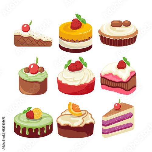 Vector Bakery Sweets Collection Set Of Flat Design Pastry Dessert Bread Donut Cupcake Cookie Illustration