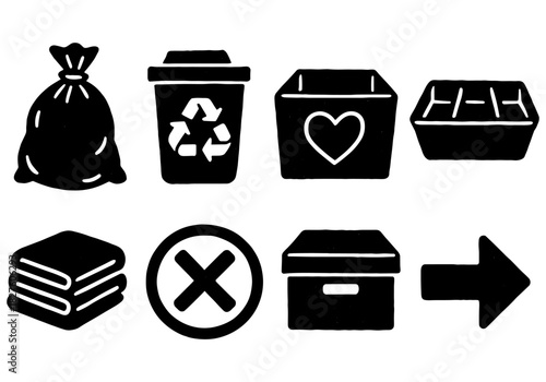 Recycling and waste management icons: set of black silhouettes for eco-friendly initiatives