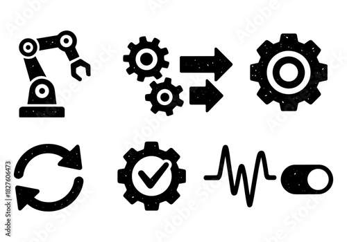 Industrial icons: automation and efficiency in grunge style design