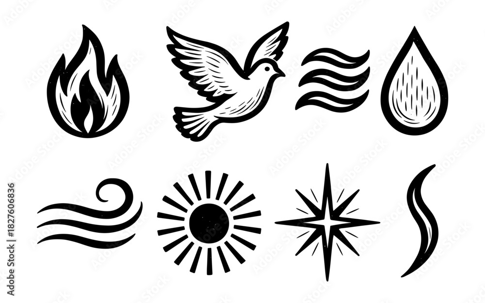 Obraz premium Set of element symbols: fire, water, air, earth in retro style