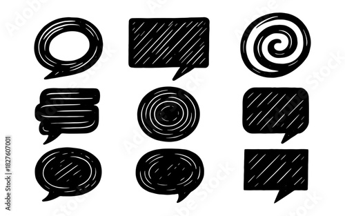 Hand-drawn speech and thought bubbles in sketchy doodle style