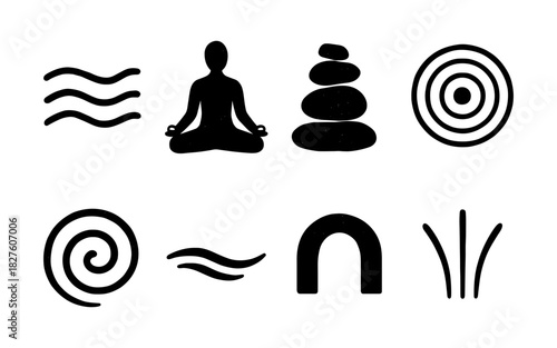 Minimalist yoga and zen symbols for meditation and relaxation
