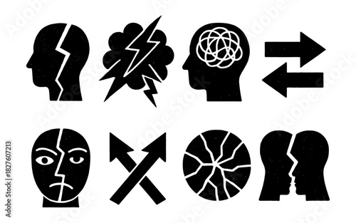 Creative concepts of mental health and psychology in monochrome silhouettes