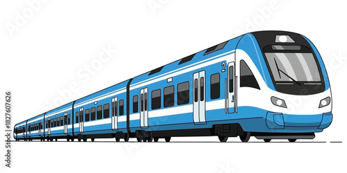 Modern Blue and White Passenger Train Illustration
