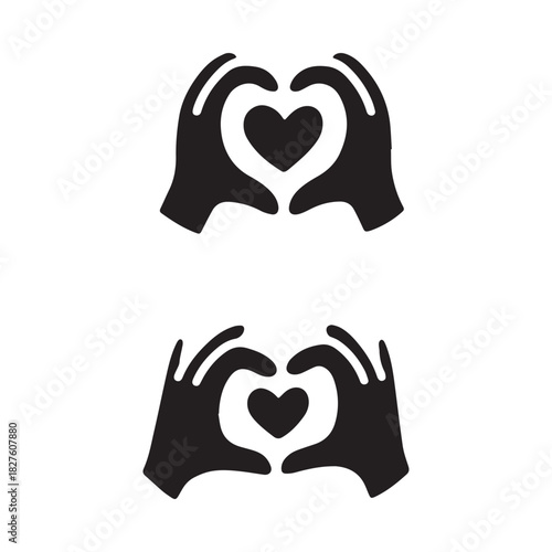 Black vector icons of hands creating a heart symbol gesture of love.