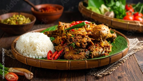 A popular indonesian traditional dish called ayam geprek
