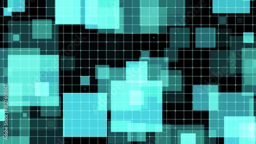 Wallpaper Mural The background is in the form of a digital grid with floating blue squares. Neon blue pixel motion graphics. Torontodigital.ca