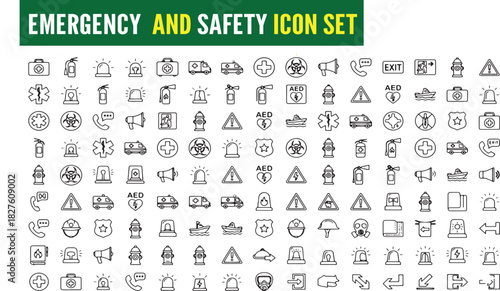Emergency and Safety Vector Icon Set, BLACK Flat Design Symbols Fire, and Warning AlertsEmergency and Safety Vector Icon Fire, and Warning,caution, security,caution, security, alarm, bell, light,