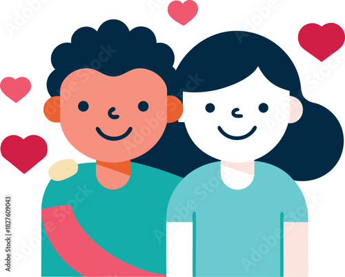 Vector illustration of best friends hugging embraced in friendship love icons