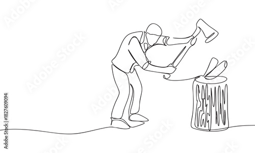 One Line Drawing of a Man with Axe