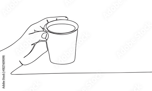 Continuous Line Drawing of a Hand Holding a Coffee Cup