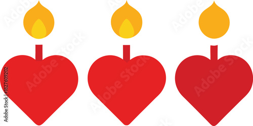 Three red heart shaped candles burning brightly symbolizing love light and warmth vector illustration
