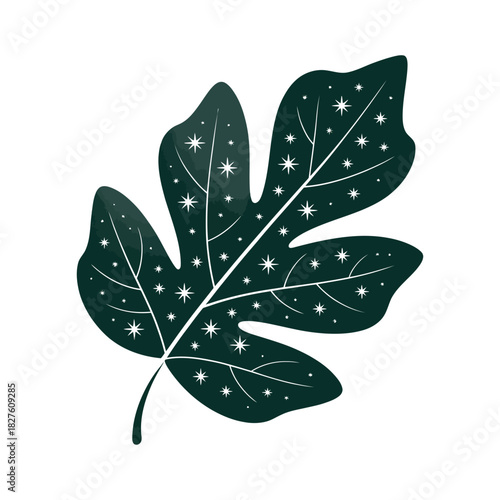 Dark green stylized fig leaf with white star pattern