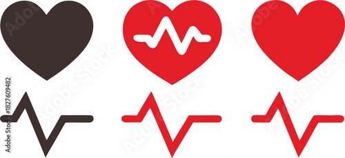 Heartbeat ecg line heart monitor icons vector set medical health symbols