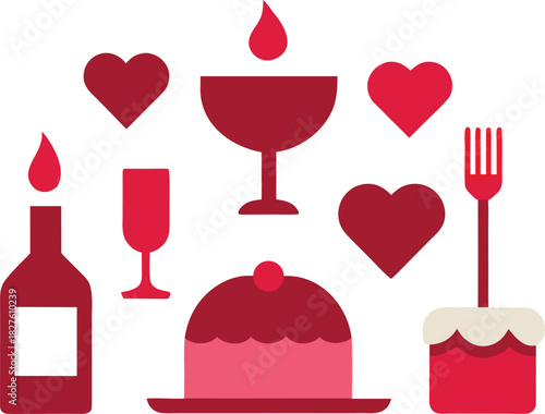 Romantic dinner icons vector set scalable eps illustration for celebrations