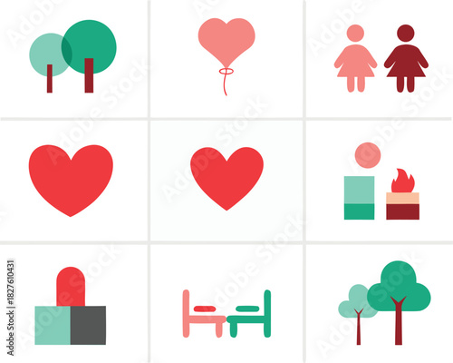 Romantic park scene vector icons bundle scalable illustrations for valentine's day and love themes