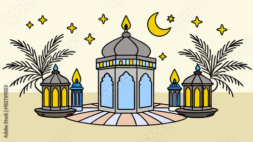 Illustration of lanterns moon and stars design
