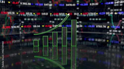 Financial data graph with arrow rising up Investment and business income. Inflation .3D animation
