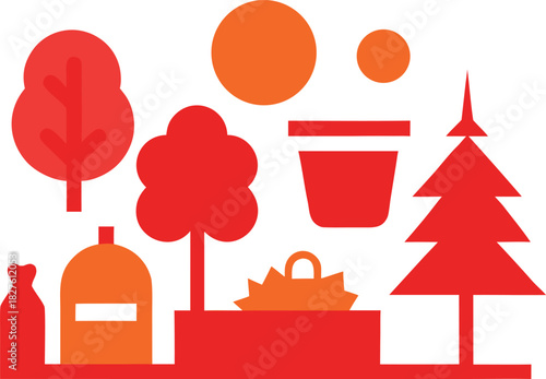 Vector illustration of a cheerful family picnic scene with trees blanket and fruit basket