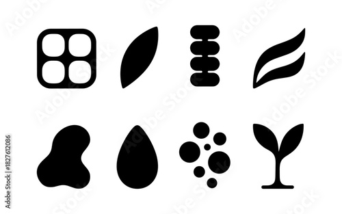 Minimalistic abstract shapes set: geometric and organic black icons
