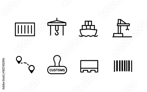 Minimalist icons depicting shipping and logistics industry essentials