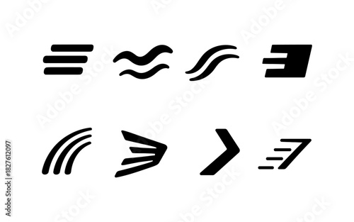 Minimalist black symbol set featuring abstract shapes and arrows