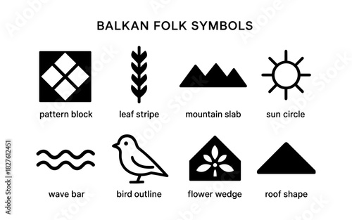 Balkan folk style symbols: traditional elements and shapes for design