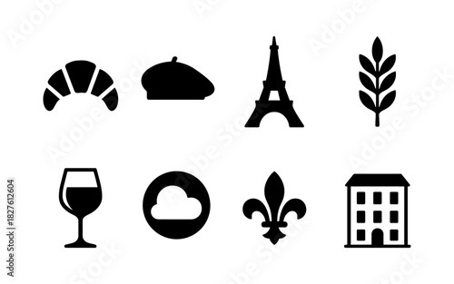French culture symbols: icons of iconic landmarks, cuisine, and art